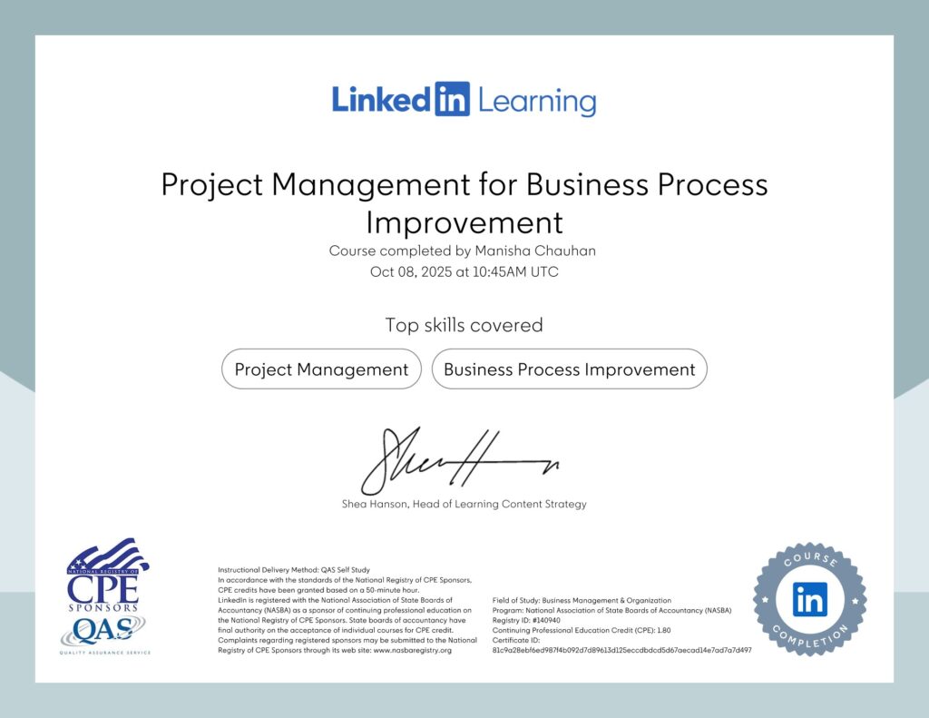 project management for business process improvement